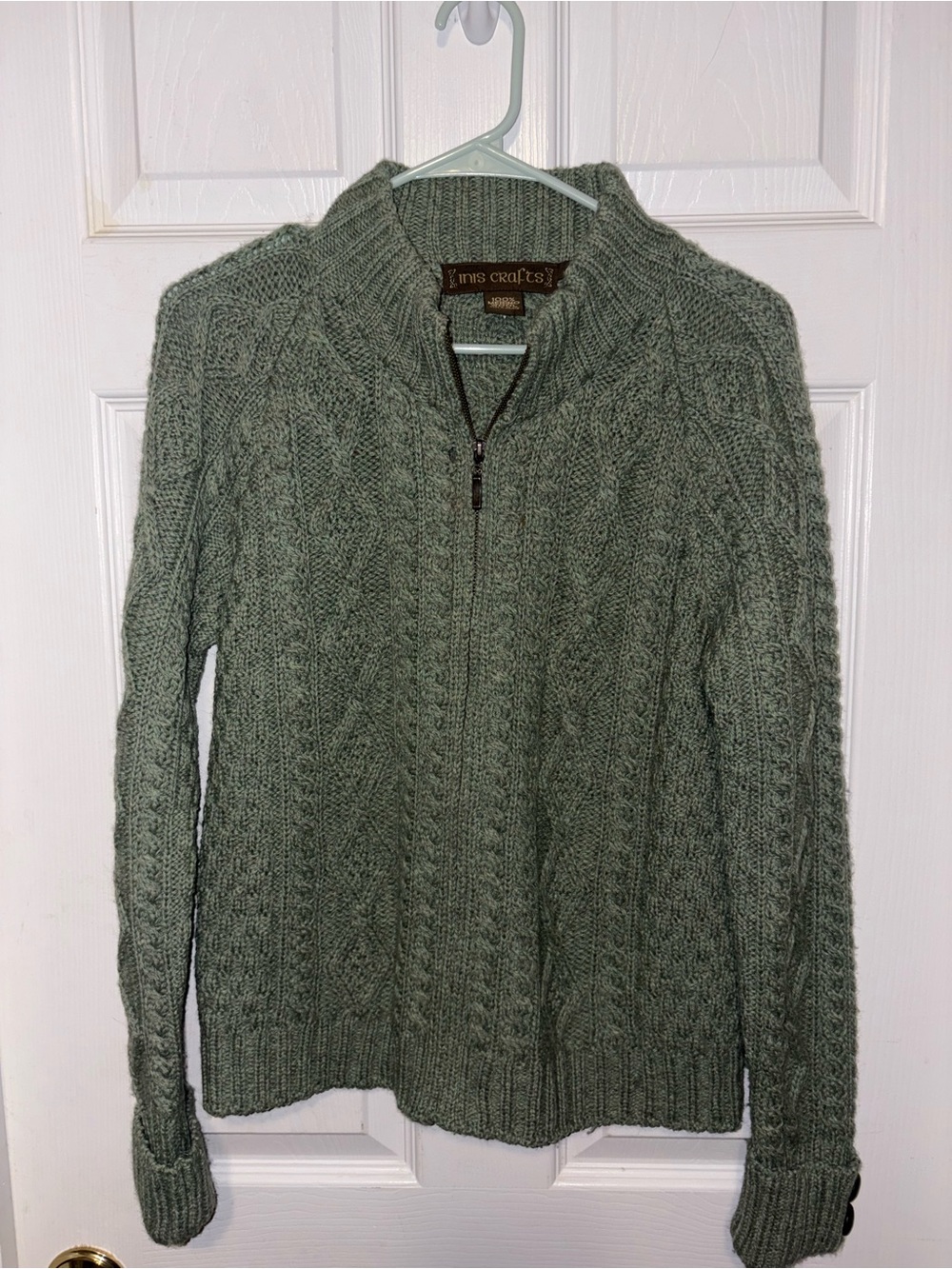 Inis Craft Green Cable-Knit Half-Zip Sweater